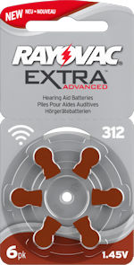 312AE (BROWN tab) hearing aid batteries. 
<B>Capacity:</b> 170mAh
6 batteries per card.