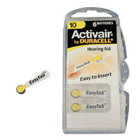 Duracell Activair DA10 (Yellow Tab) 100 mAh hearing aid batteries. 1.45v Easy Tab Packs.
