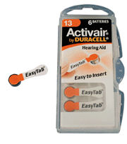 Duracell Activair DA13 (Orange Tab) 310 mAh hearing aid batteries 1.45v Easy Tab Packs