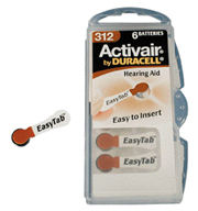 Duracell Activair DA312 (Brown Tab) 180 mAh hearing aid batteries 1.45v Easy Tab Packs